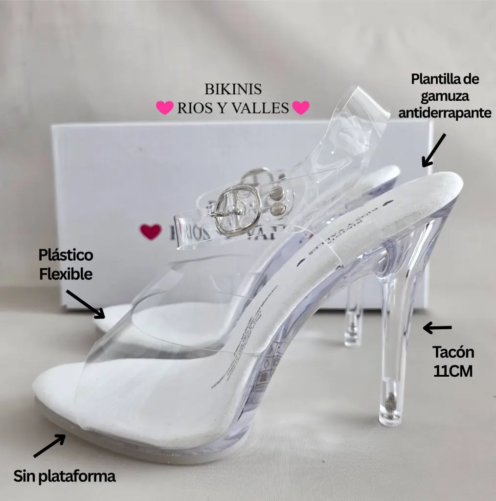 Zapatilla transparente de 11 cm de tacón, sin plataforma, con plástico flexible y plantilla de gamuza antiderrapante
